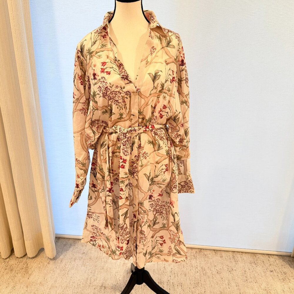 Johanna Ortiz x H&M Linen Botanical Print Shirt Dress Belted Size L